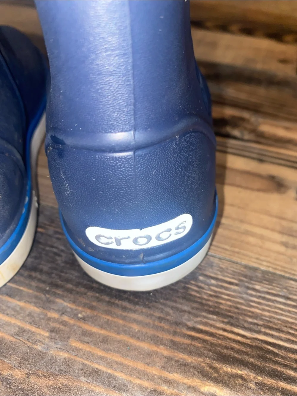 CROCS Kids Navy Blue Rain Boots with Light Blue Trim size 9C
